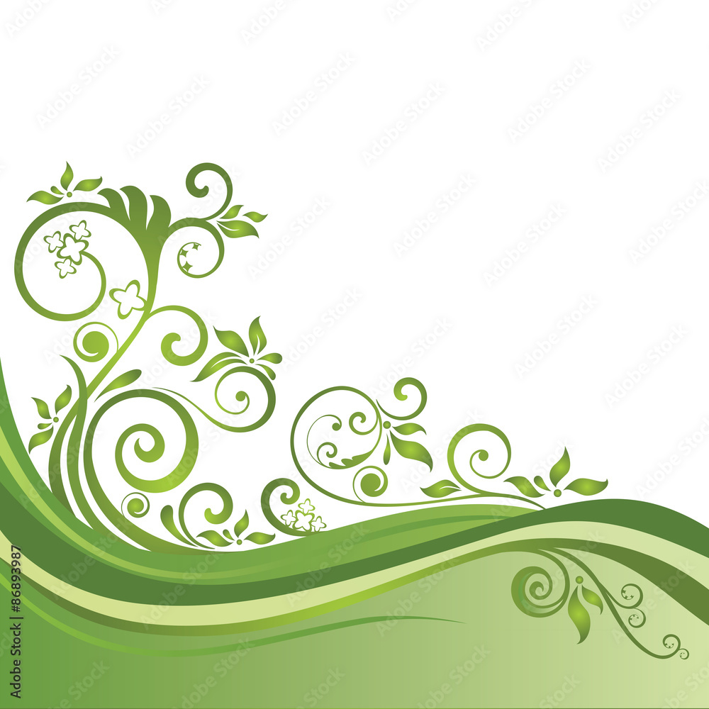 Wall mural green floral banner isolated