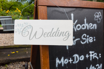 Wedding label on a chalk board