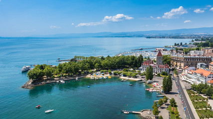 Aerial view of Leman lake -  Lausanne city in Switzerland - 86896136