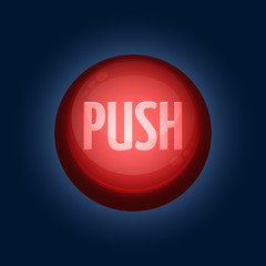 Plastic red glossy button on dark blue background