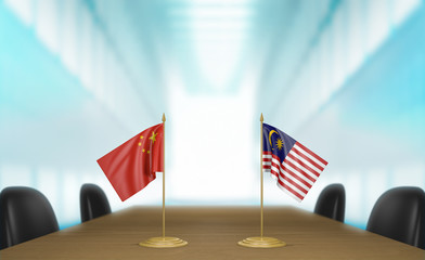 China and Malaysia relations and trade deal talks 3D rendering