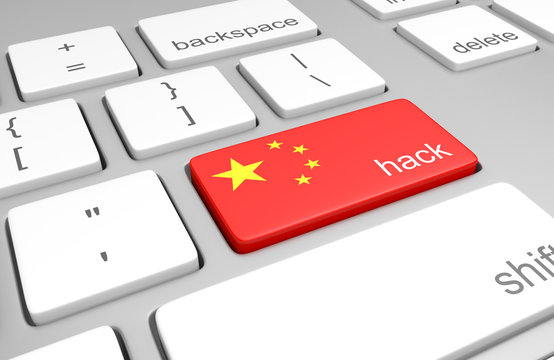 China hacking concept of a computer keyboard and a key painted with the Chinese flag