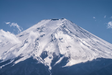 Top of mountain fuji and snow in Winter season