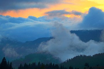Thunder-storm and sunset in mountains. Caucasus. Georgia