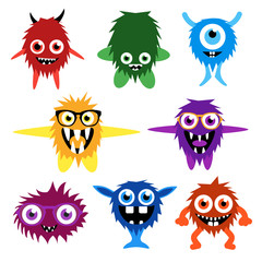 Fototapeta premium Vector set of cartoon cute monsters and aliens.