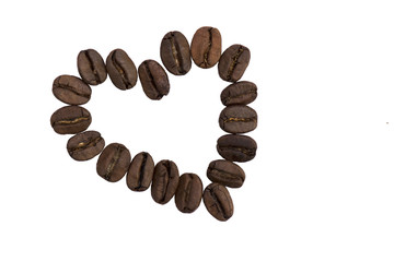 Roasted Whole Coffee Bean in heart shape
