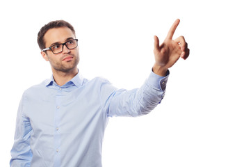 Naklejka premium business man pointing up finger