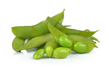 green soybeans on white background