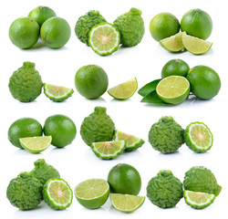 Bergamot fruit and lime on a white background