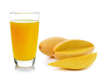 mango juice and mango on white background