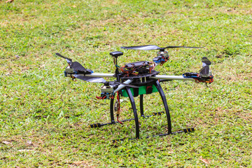 flying drone on the ground