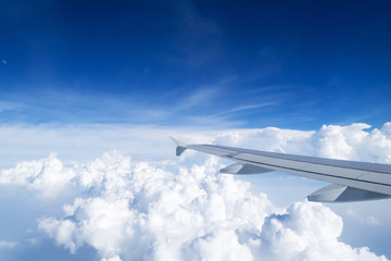 airplane wing on the clouds sea