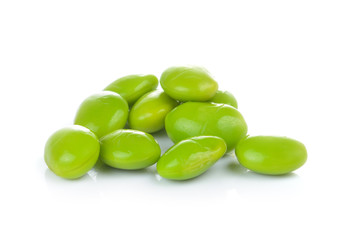 green soy beans on white background