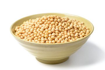 soybean in the bowl on white, tilt shift lens