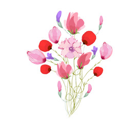 Watercolor Bouquet of tulips in Pink