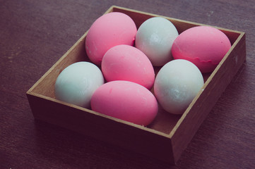 Colorful easter eggs with filter effect retro vintage style
