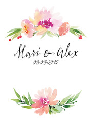 Watercolor greeting card flowers.