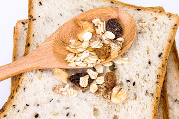 closeup cereal and black sesame bread with whole grain cereal 