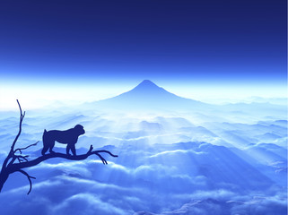 富士山と猿