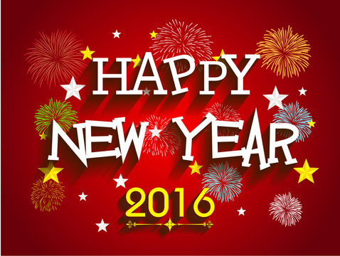 Beautiful text Happy New Year 2016 with fireworks illustration - Powered by Adobe