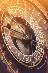 Prague Astronomical Clock with Sunlight Flare