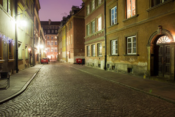 Fototapeta na wymiar Night in the Old Town of Warsaw in Poland