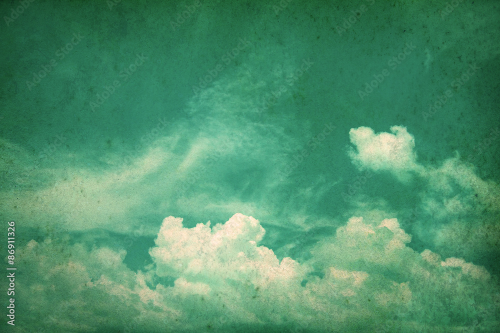 Sticker retro color tone of clouds with blue sky in sunny day