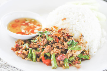 Rice topped with stir-fried pork and basil,Thai food,Asian food