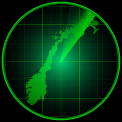 Radar screen with the silhouette of Norway