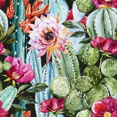 Papier Peint photo Lavable Pour elle Modèle de cactus aquarelle