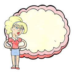 cartoon woman in front of cloud