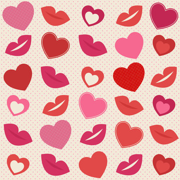 Background with hearts and lips