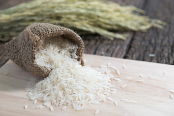 Jasmine rice on wood plate