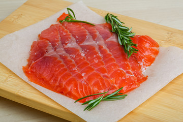 Sliced salmon