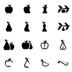 Vector black apple and pear icon set