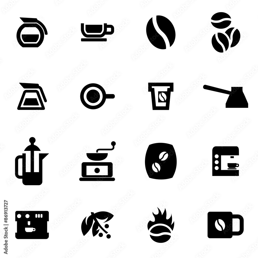 Canvas Prints vector black coffee icon set