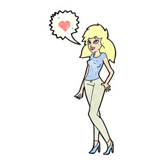 cartoon woman with love heart