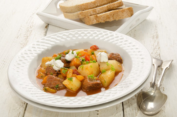 authentic hungarian goulash on a plate