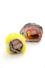 food Japanese sushi roll on white.