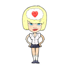 cartoon woman thining about love