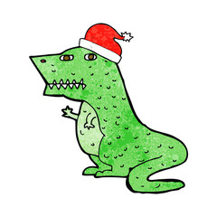 cartoon dinosaur in christmas hat