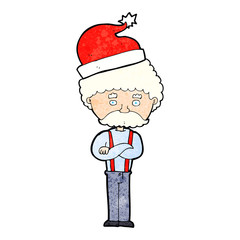 cartoon old man in christmas hat