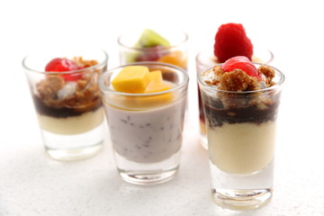 Sweet desserts in the glass