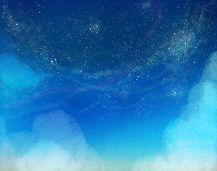 星が輝いて美しい、幻想的な青い星空の背景グラフィック素材