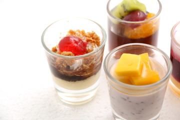 Sweet desserts in the glass