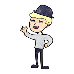 cartoon man in bolwer hat