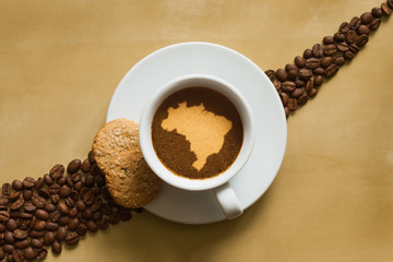 Obraz na płótnie Canvas Still life - coffee with map of Brazil