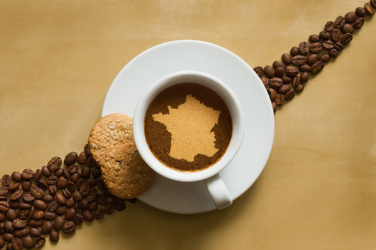 Still life - coffee with map of France
