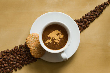 Still life - coffee with map of Hong Kong