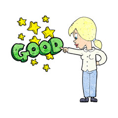 cartoon woman pointing out the good